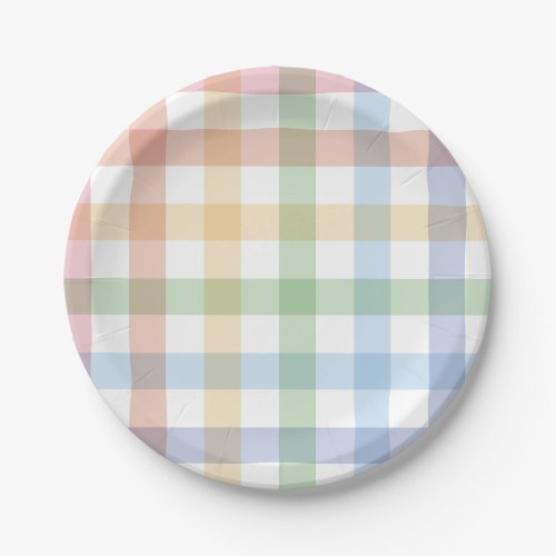 Rainbow plaid cute simple pastel gingham paper plates