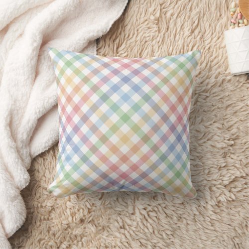 Rainbow plaid cute simple pastel spring gingham throw pillow