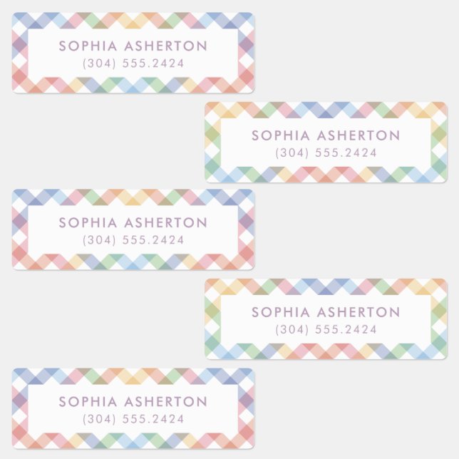 Rainbow plaid cute simple personalized kid's labels (Group)