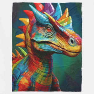 Rainbow Plaid Dinosaur Fleece Blanket
