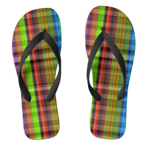 Rainbow plaid flip flops