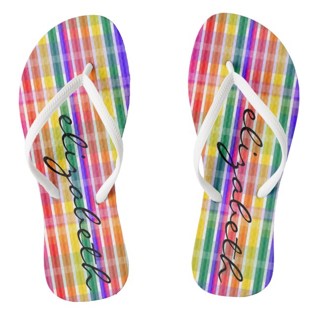 Rainbow Plaid Flip Flops (Footbed)