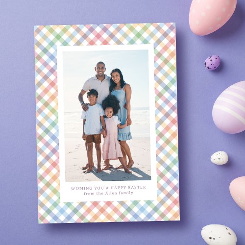 Rainbow plaid frame colorful pastel Easter Holiday Card