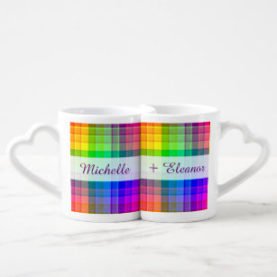 Rainbow Plaid Gay Lesbian Custom Coffee Mug Set