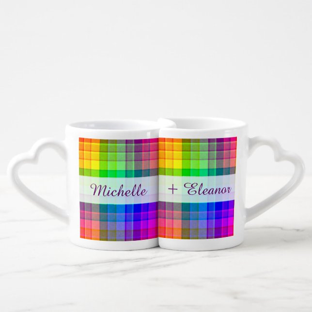 Rainbow Plaid Gay Lesbian Custom Coffee Mug Set (Front Nesting)