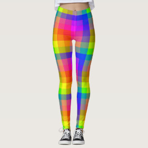 Rainbow Plaid Leggings Fun and Flashy