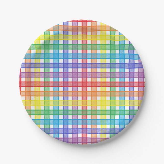 Rainbow Plaid Paper Plates (Front)