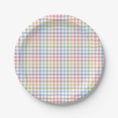 Rainbow plaid pastel gingham cute Easter  Paper Plates