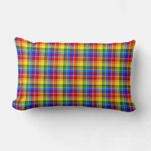 Rainbow Plaid Pattern Lumbar Pillow
