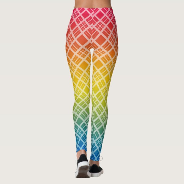 Rainbow plaid, rainbow, multicolored leggings (Back)