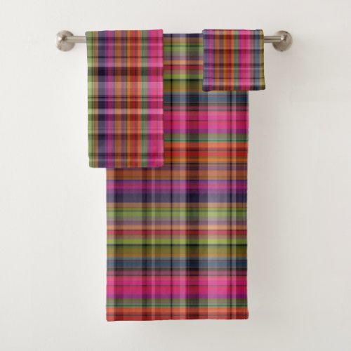 Rainbow Plaid Seamless Pattern Bath Towel Set