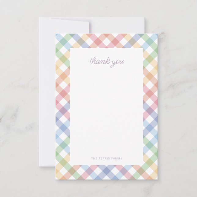Rainbow plaid simple colorful cute baby shower thank you card (Front)