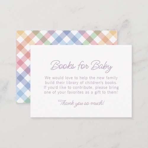 Rainbow plaid simple cute books for baby shower enclosure card