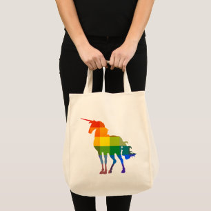 Rainbow Plaid Unicorn LGBTQ Pride Tote Bag