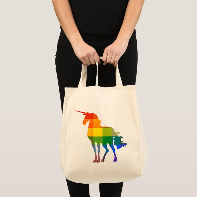 Rainbow Plaid Unicorn LGBTQ Pride Tote Bag (Front (Product))