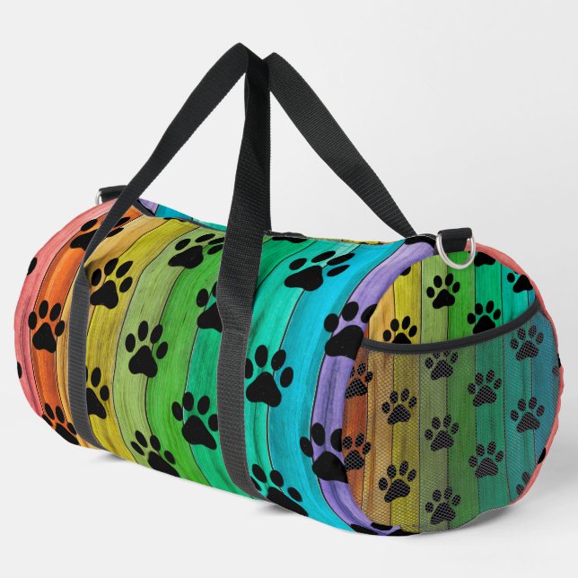 Rainbow Plank Paw Print Pet Weekender Duffle Bag (Right Corner)