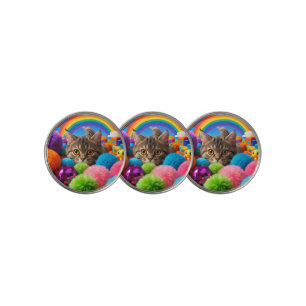 Rainbow Playtime Kitten Adorable Tabby Cat Golf Ball Marker