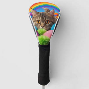 Rainbow Playtime Kitten Adorable Tabby Cat Golf Head Cover