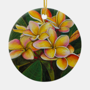 Rainbow Plumeria Ceramic Ornament