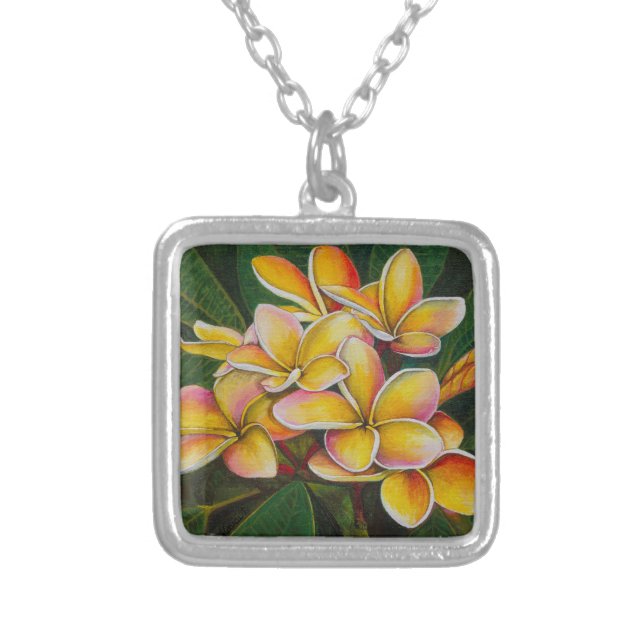 Rainbow Plumeria Silver Plated Necklace (Front)
