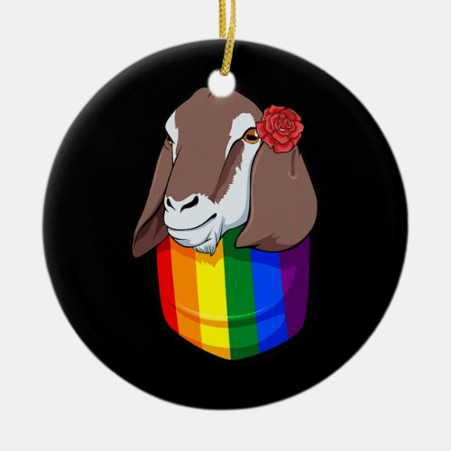 Rainbow Pocket Goat LGBT Q Cute Animal Gay Pride Ceramic Ornament