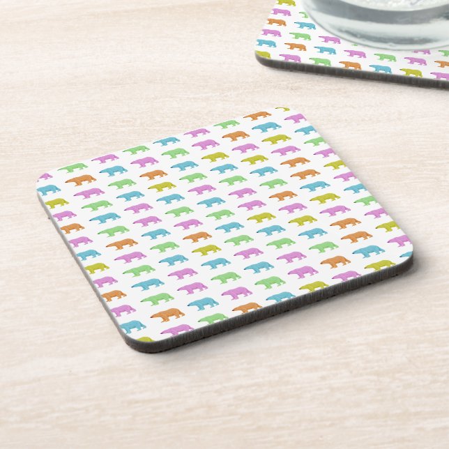 Rainbow Polar Bear Pattern  Beverage Coaster (Left Side)