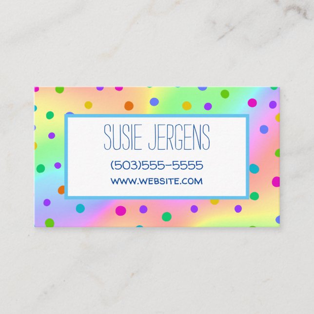 Rainbow Polka Dot Customizable Business Cards (Front)