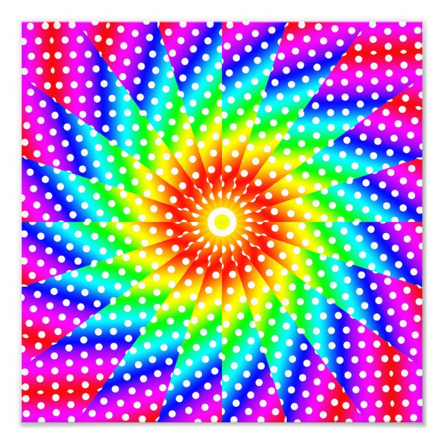Rainbow Polka Dot Kaleidoscope Mandala Photo Print (Front)