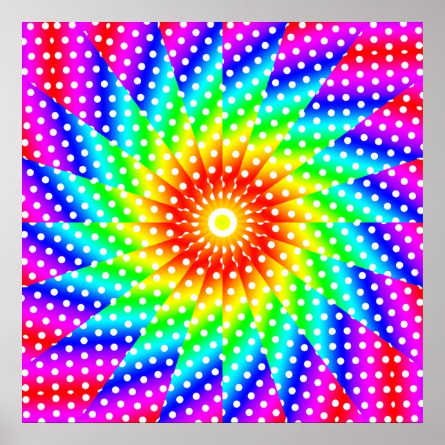 Rainbow Polka Dot Kaleidoscope Mandala Poster (Front)