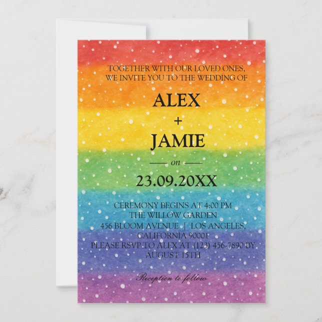 Rainbow Polka Dot LGBT Wedding Invitation (Front)