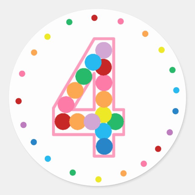 Rainbow Polka Dot Numbers or Ages Classic Round Sticker (Front)