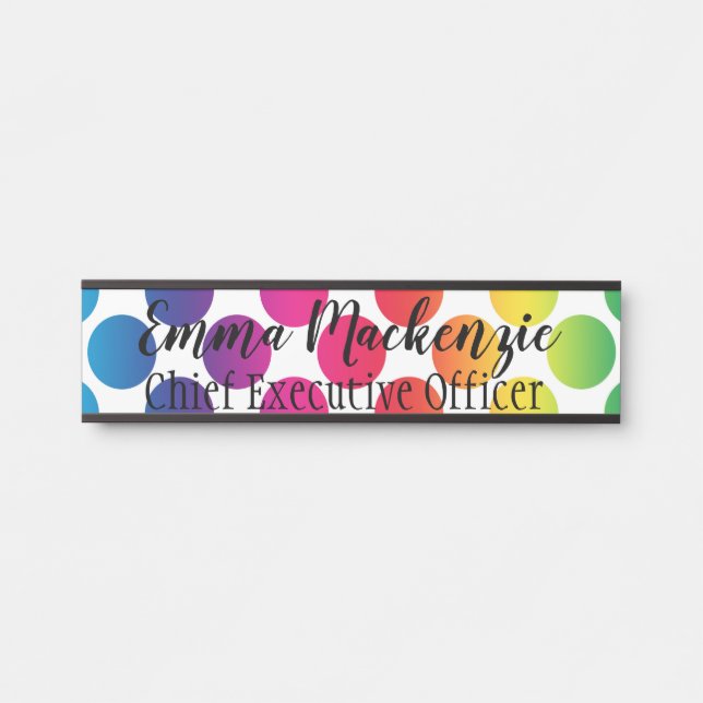 Rainbow Polka Dot Office Door Sign Name Plate (Front)