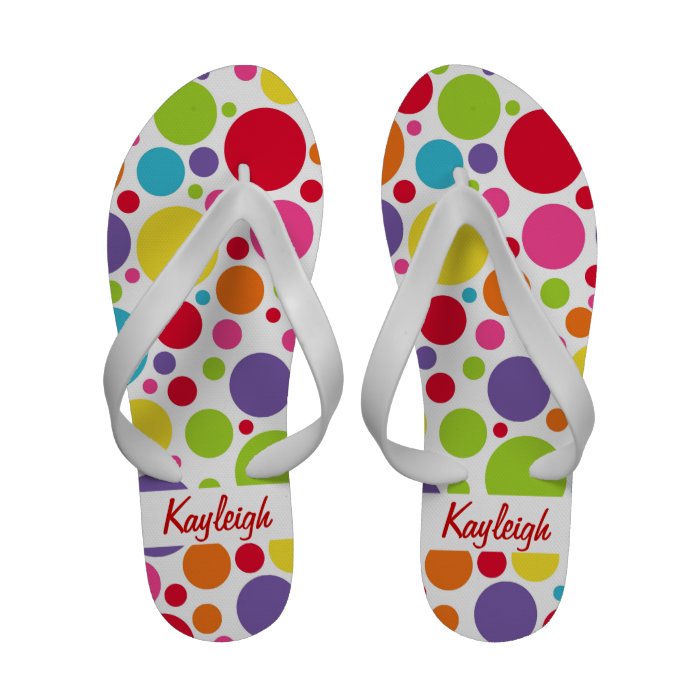 Rainbow Polka Dot Personalized Flip Flops