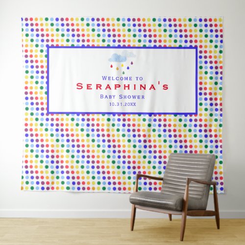 Rainbow Polka Dot Stripes Baby Shower Backdrop