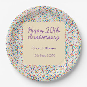 rainbow polka dots 20th anniversary purple orange paper plates