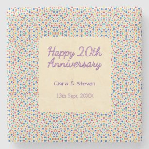 rainbow polka dots 20th anniversary purple orange stone coaster