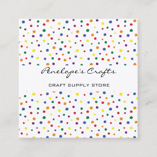 Rainbow Polka Dots Abstract Square Business Card (Front)