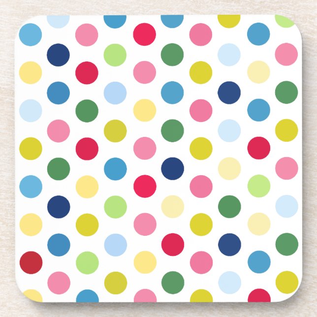 Rainbow polka dots beverage coaster (Front)