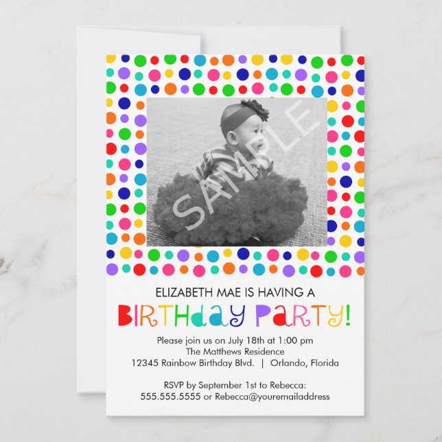 Rainbow Polka Dots Birthday Party Invitation (Front)