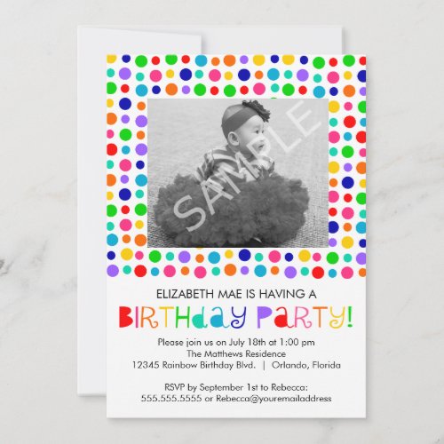 Rainbow Polka Dots Birthday Party Invitation