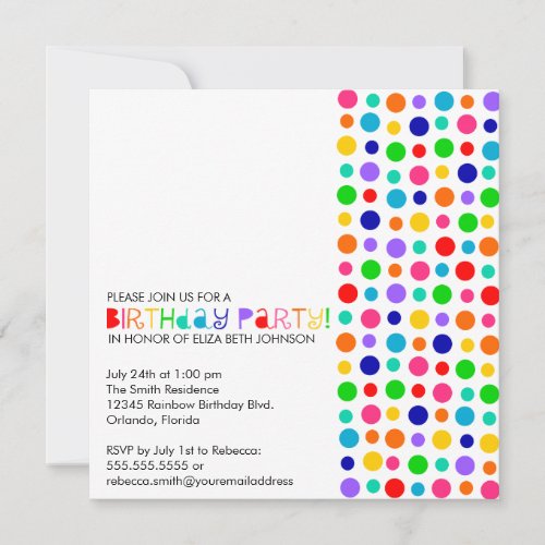 Rainbow Polka Dots Birthday Party Invitation