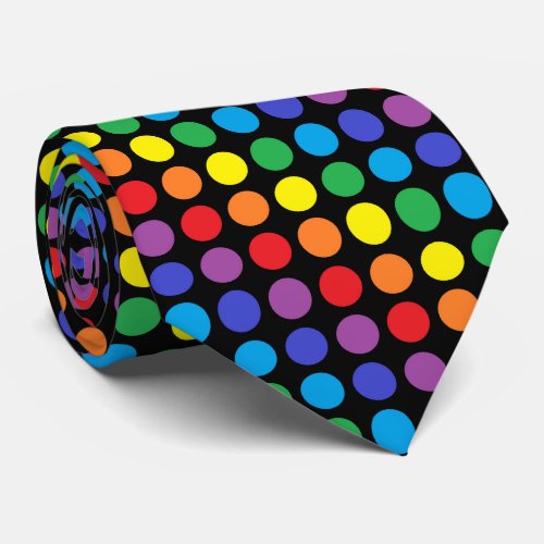Rainbow Polka Dots Black Neck Tie