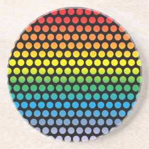 Rainbow Polka Dots Black Sandstone Coaster