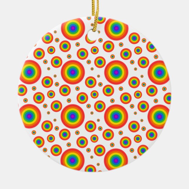 Rainbow Polka Dots Ceramic Ornament (Front)