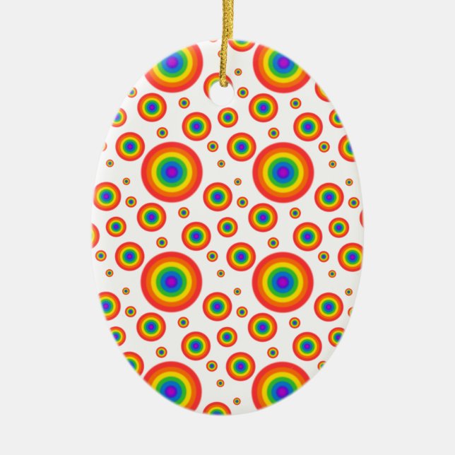 Rainbow Polka Dots Ceramic Ornament (Front)