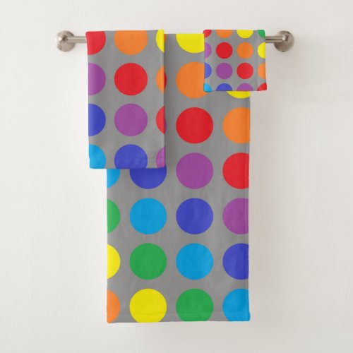 Rainbow Polka Dots Charcoal Bath Towel Set