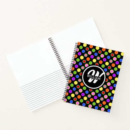 Rainbow Polka Dots Jelly Fruit Candy on Black Notebook