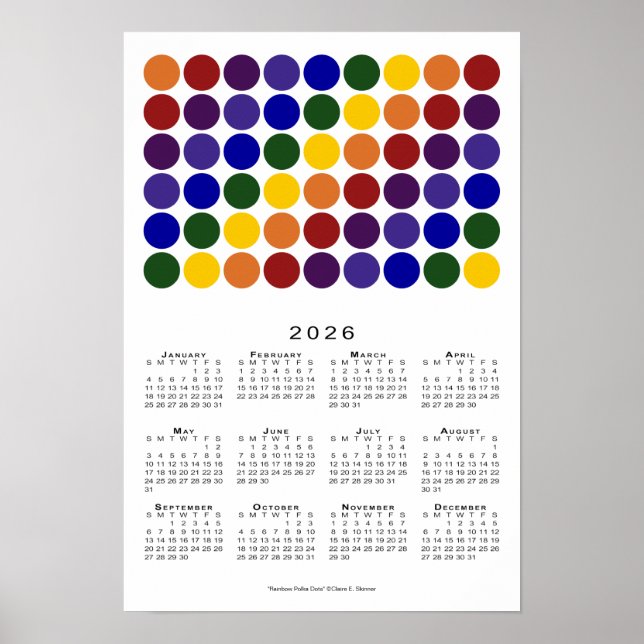 Rainbow Polka Dots LGBTQ Pride 2026 Calendar Poster (Front)