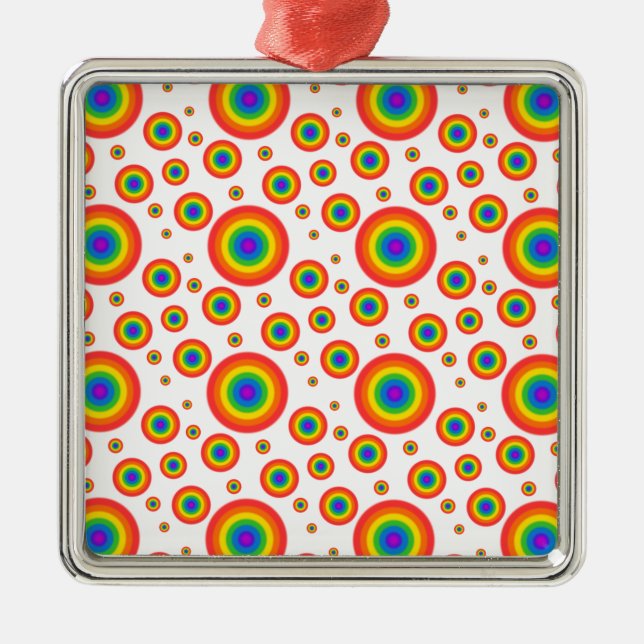 Rainbow Polka Dots Metal Ornament (Front)