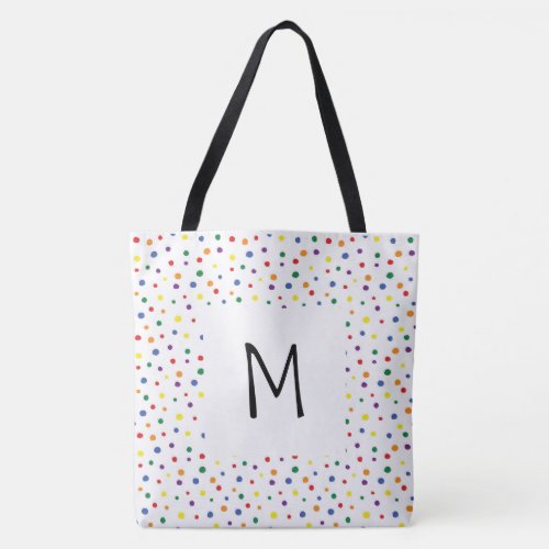 Rainbow Polka Dots Monogram Tote Bag